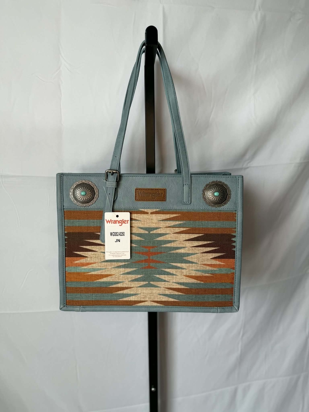 Wrangler Women’s Southwestern Pattern Tote Bag in Light Blue and Brown - Picture 2 of 7